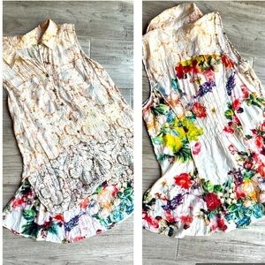 Arrata Silent Journey Sleeveless Blouse Floral Mixed Print Button Down SZ M